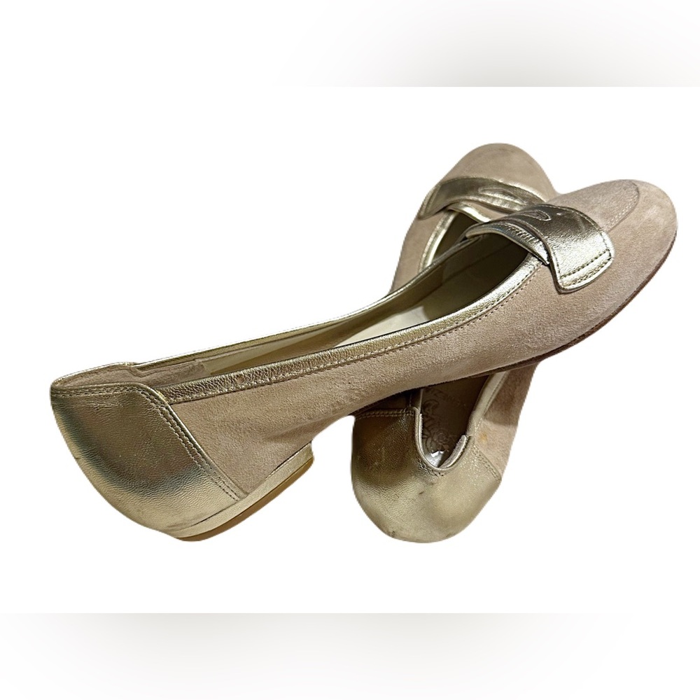 Venezia Gold Leather and Beige Suede Flats (